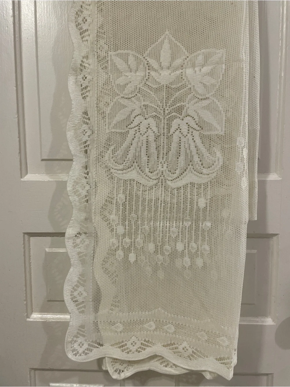 Delicate Antique White Lace Curtain Panel (3 available) with Floral Embroidery